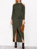 Cold Shoulder Asymmetric Knitted Maxi Jumper Dress -  