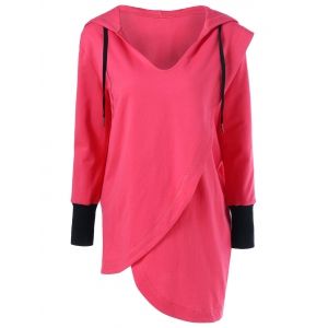 

Drawstring Asymmetrical Hoodie, Papaya