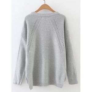 Gray One Size High Low Long Sleeve Hollow Out Sweater | RoseGal.com