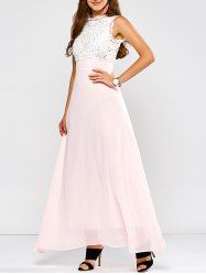 Maxi Lace Panel A Line Prom Formal Dress - SHALLOW PINK L