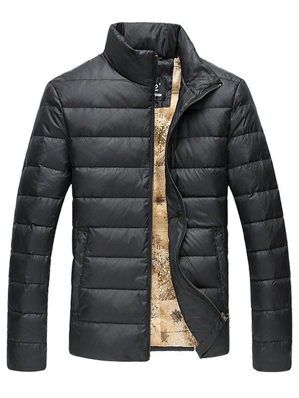 

Funnel Neck Zip Up Quilted Jacket, Black