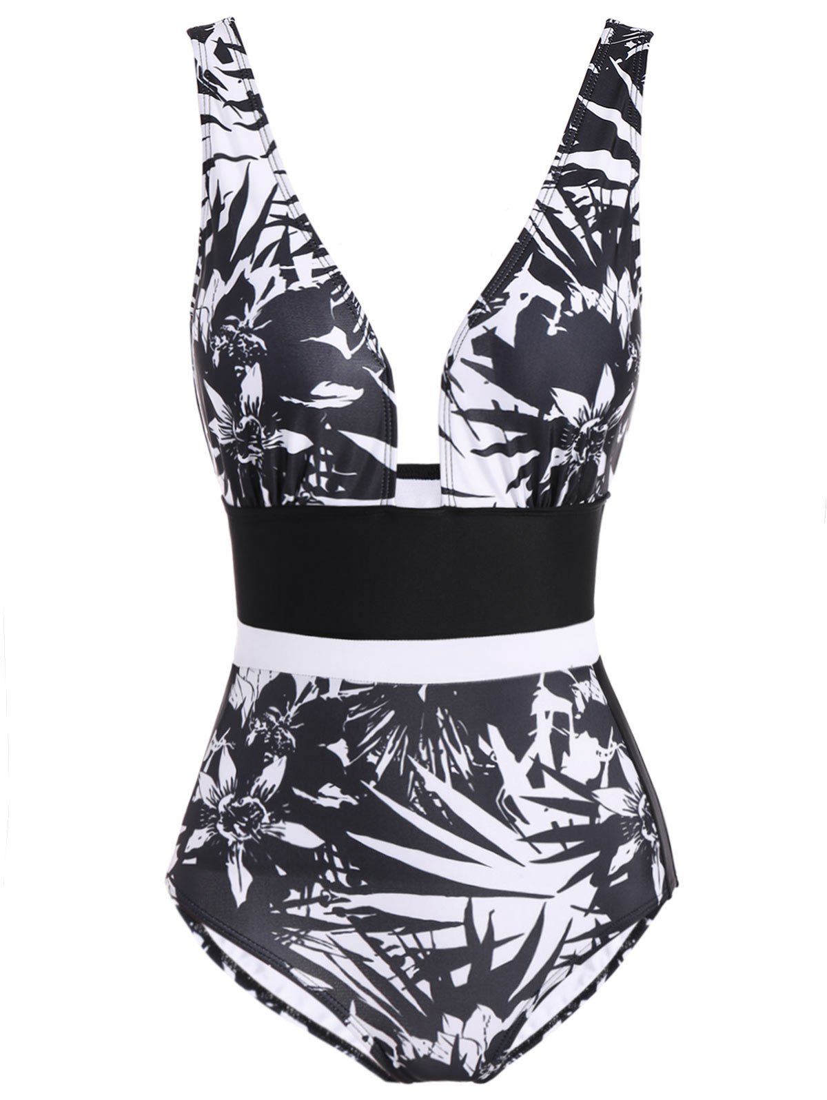 [45% OFF] Plunging Neckline Floral Print Backless Swimsuit | Rosegal