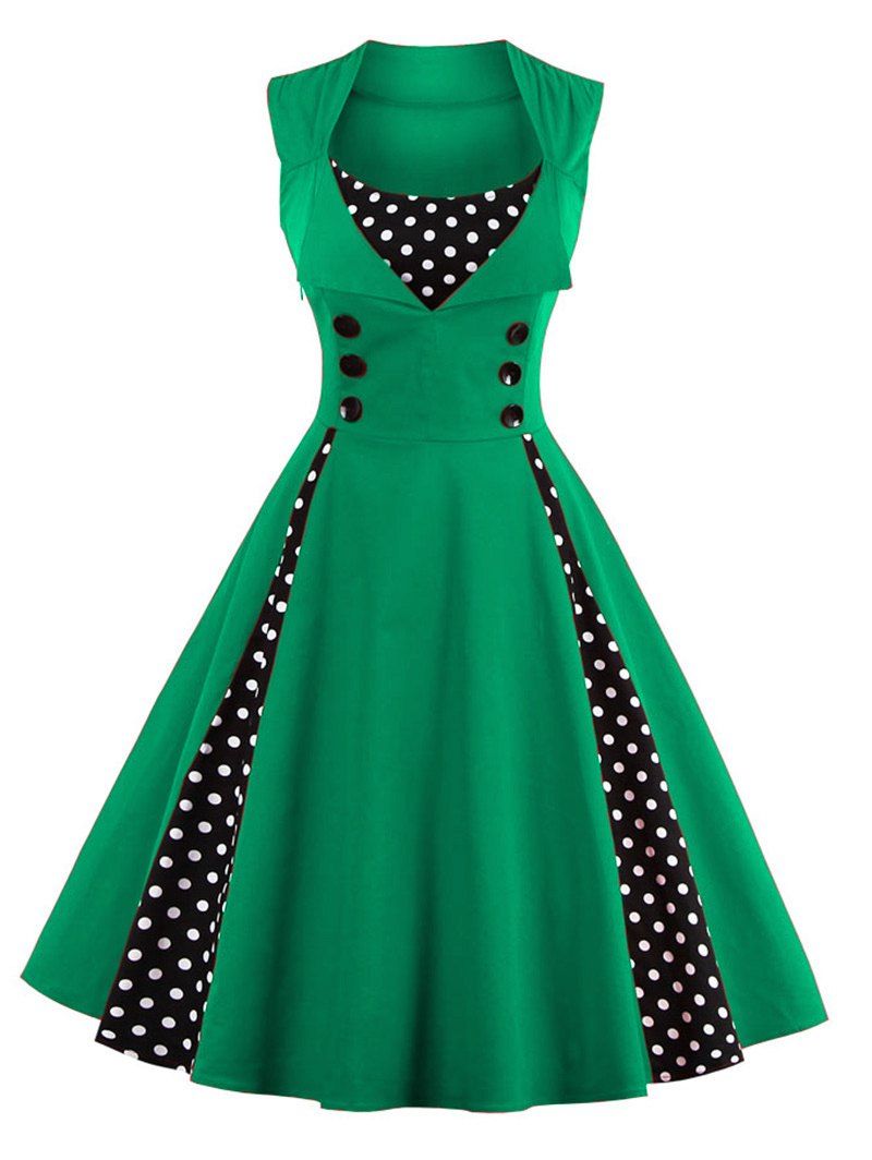 sleeveless a line polka dot dres