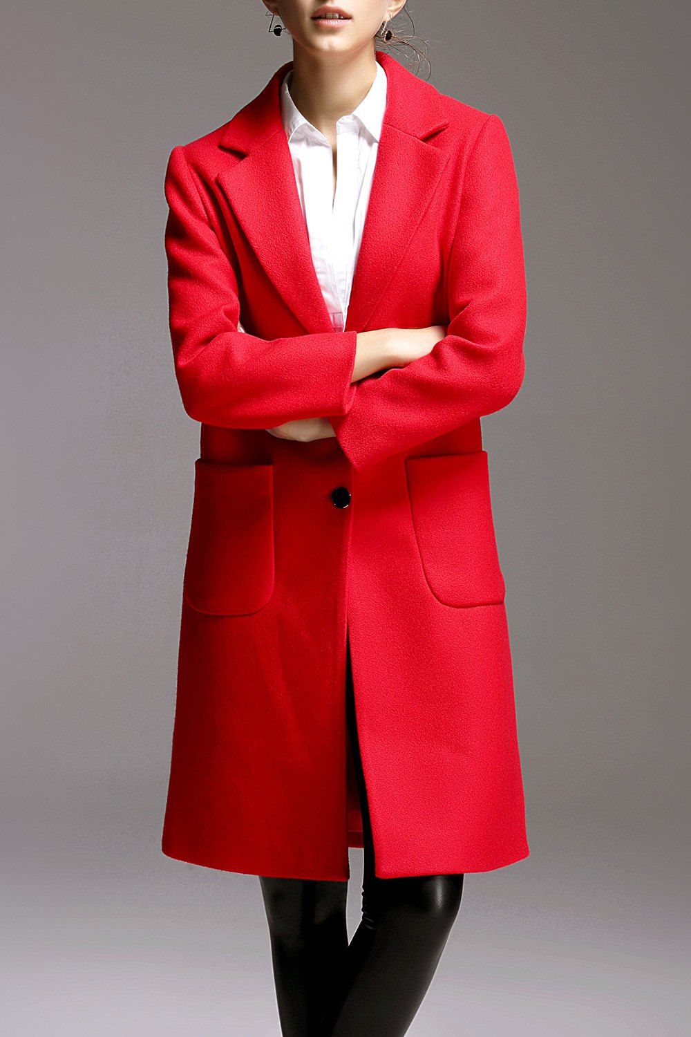 2018 Knee Length Wool Blend Walker Coat In Red Xl