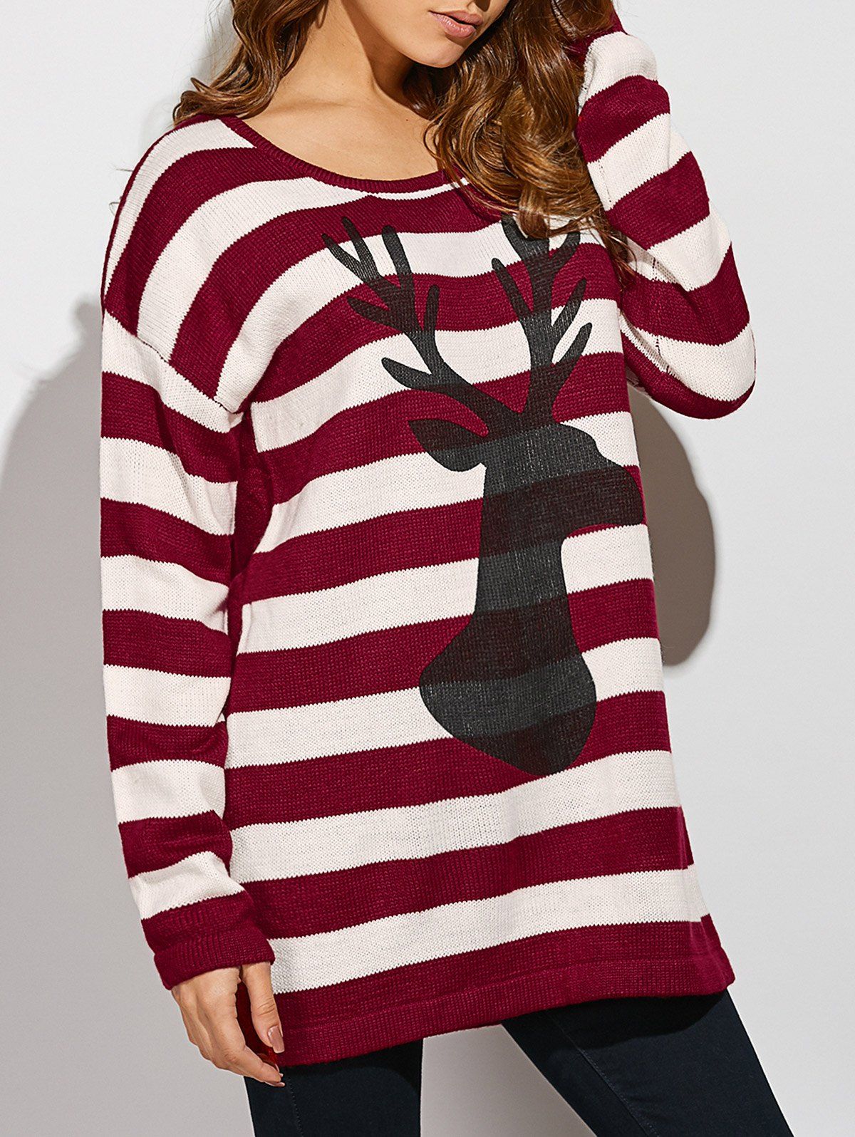 

Christmas Button Back Striped Sweater, Stripe