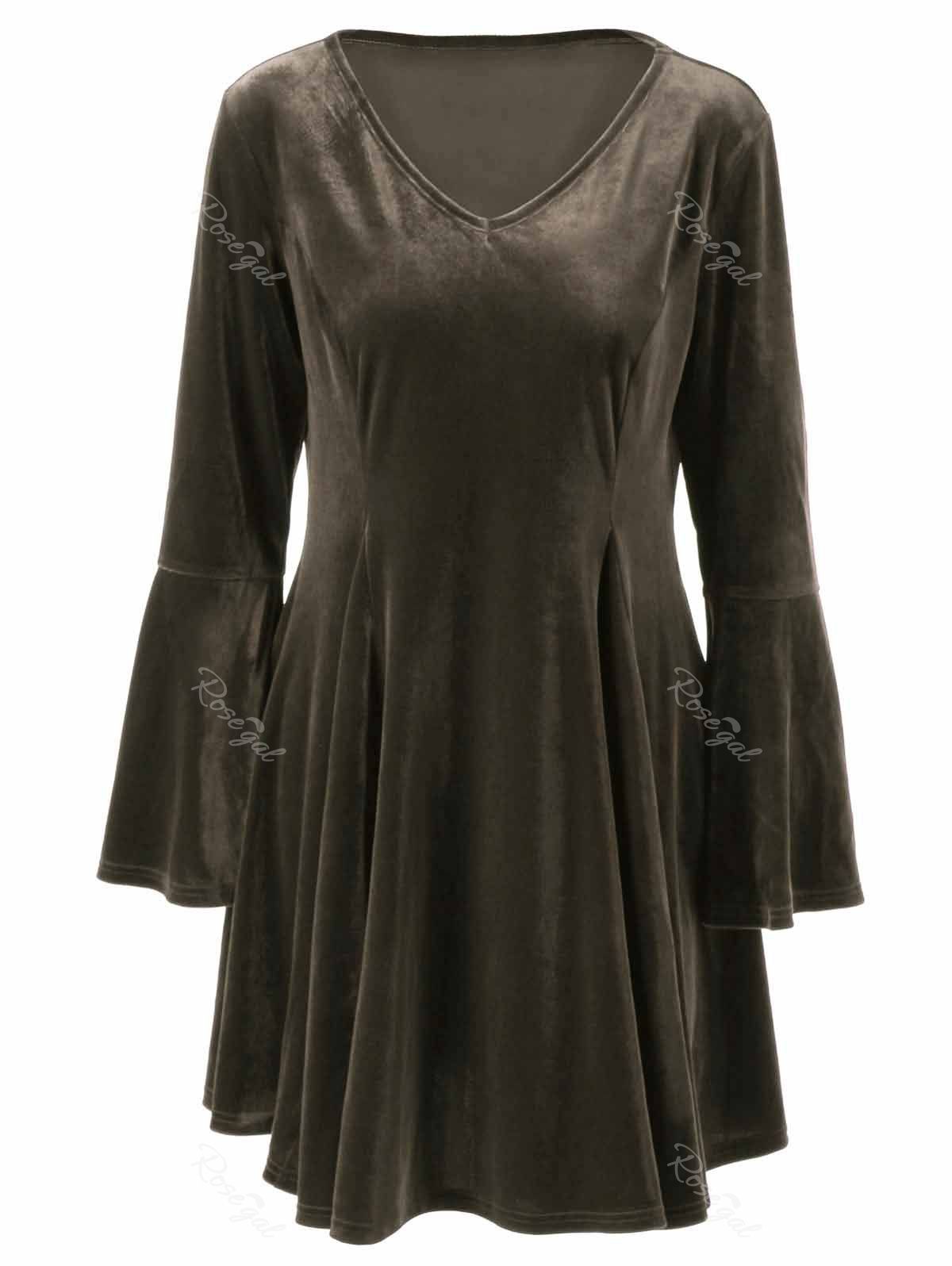 

Flare Long Sleeve Velvet Skater Cocktail Dress, Bronze