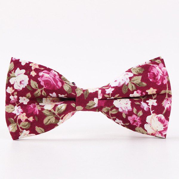 

Vintage Little Floral Print Bow Tie, Wine red