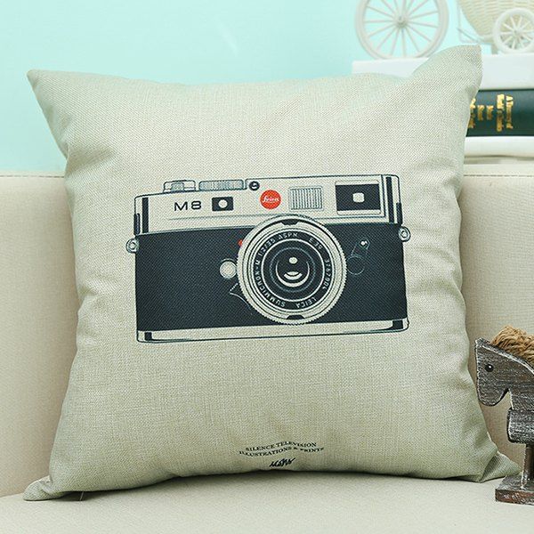 

Camera Pattern Sofa Cushion Linen Pillow Case, Beige