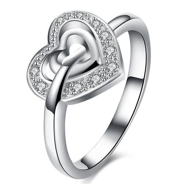 

Rhinestone Double Heart Ring, Silver