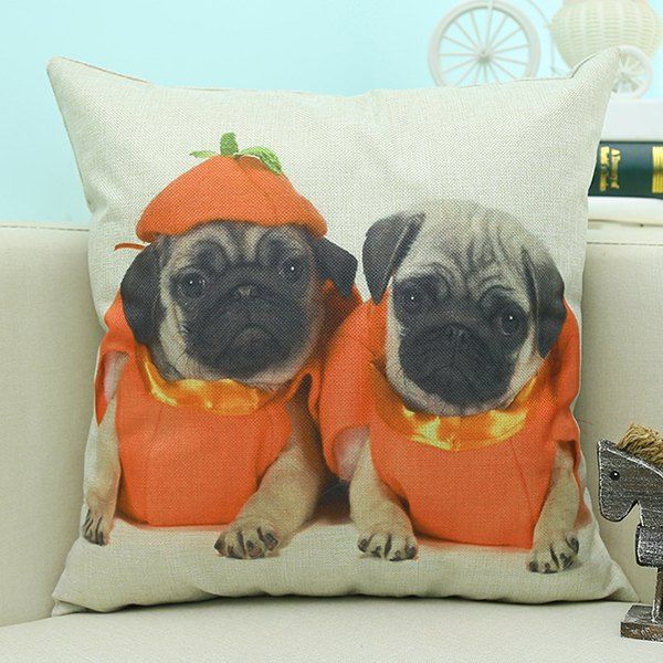 

Shar Pei Dog Printed Sofa Cushion Linen Pillow Case, Beige