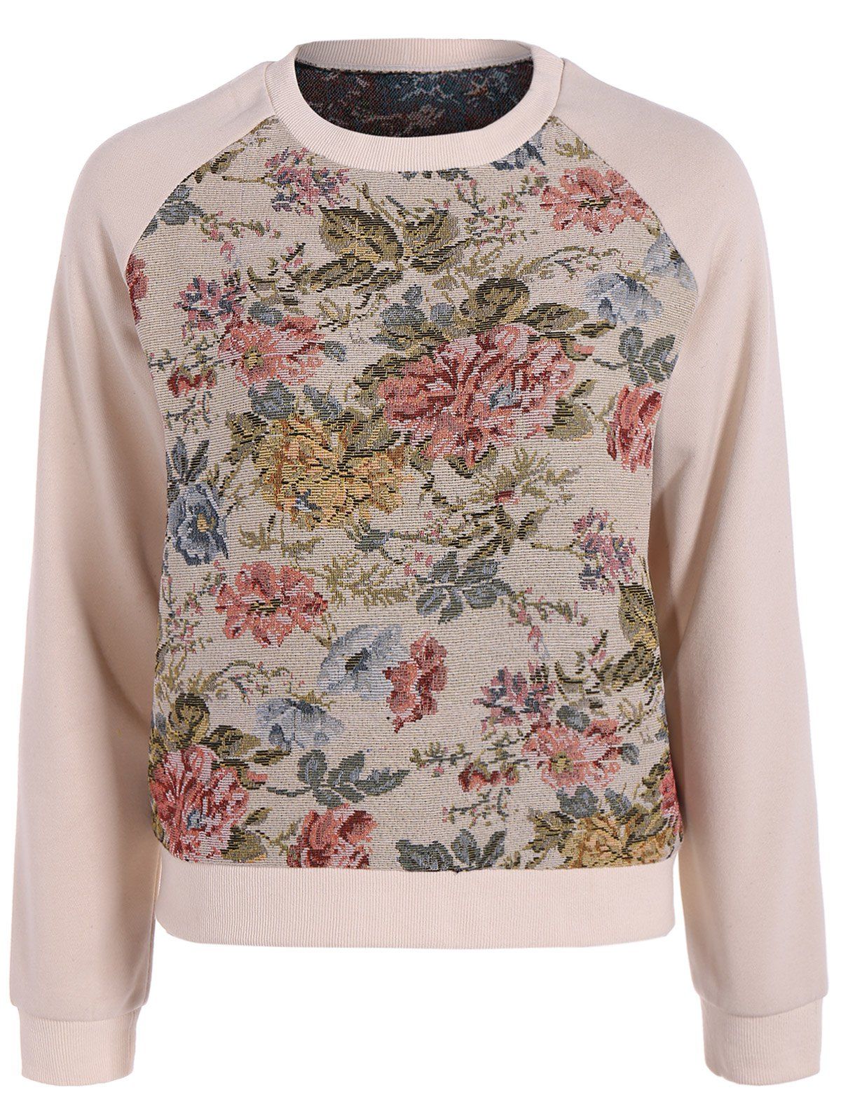 [71% OFF] Raglan Sleeve Floral Pattern Sweatshirt | Rosegal