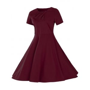Burgundy 3xl Vintage Short Sleeve Fit And Flare Pin Up Dress | RoseGal.com