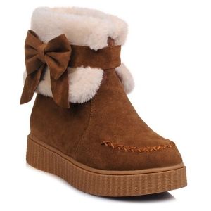 Faux Fur Bow Stitching Snow Boots