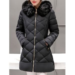 Long Hooded Puffer Coat With Fur Trim