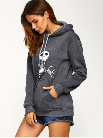 Drawstring Halloween Ghost Print Hoodie