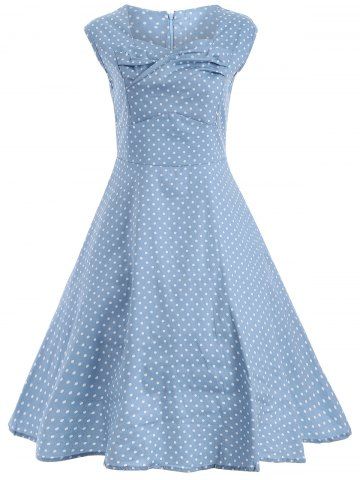 Polka Dot Hepburn Style Umbrella Mesh Skirt - 0931_SAPPHIRE