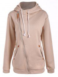 Inclined Zipper Drawstring Plus Size Hoodie -  