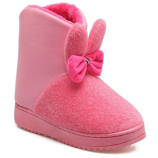 

PU Spliced Bowknot Rabbit Ear Snow Boots, Pink