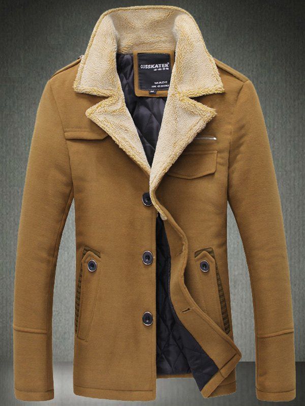 manteau droit en laine à doublure matelassée à épaulette Brun 2XL