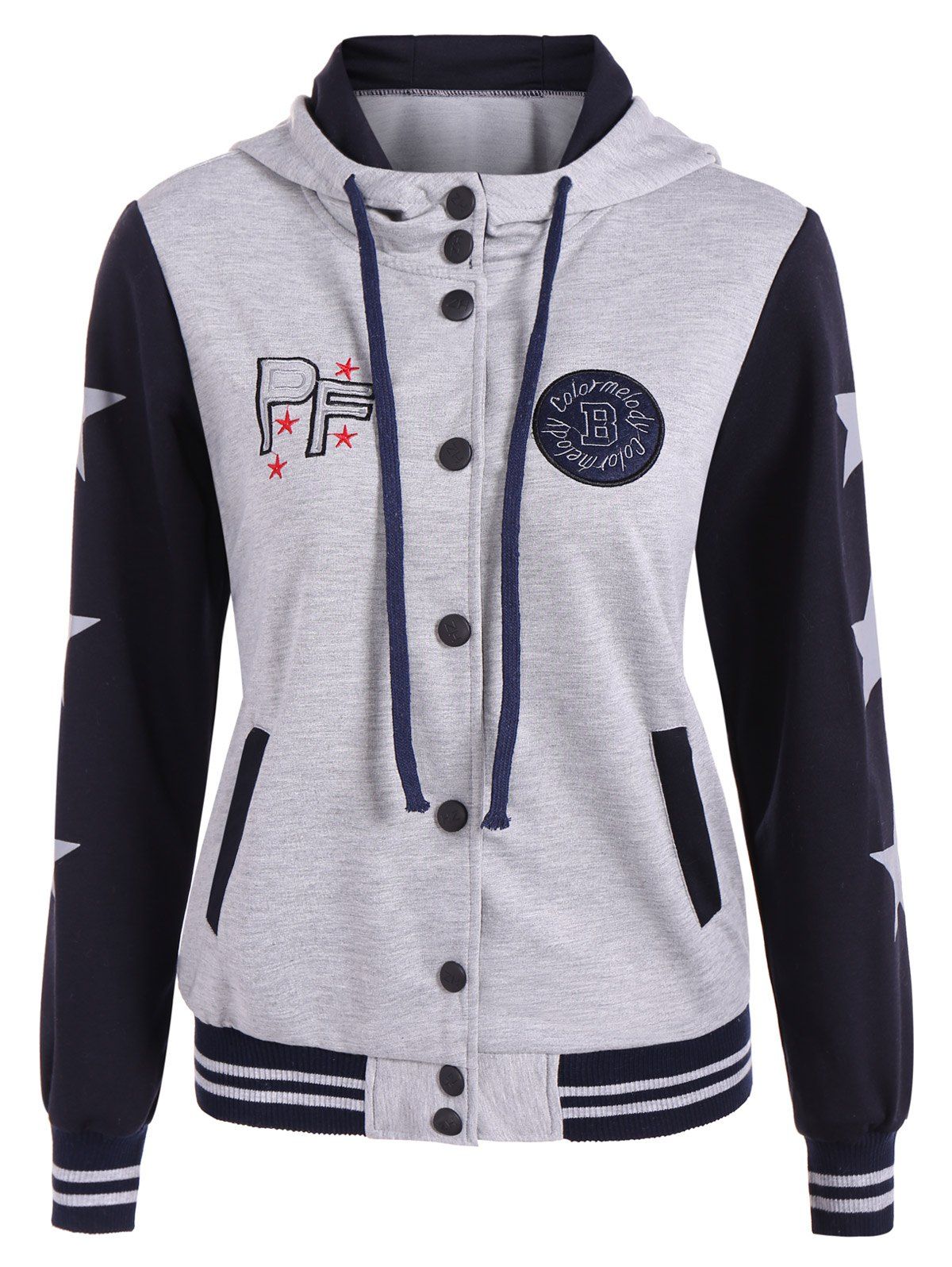 [34% OFF] Hooded Star Pattern Baseball Jacket | Rosegal