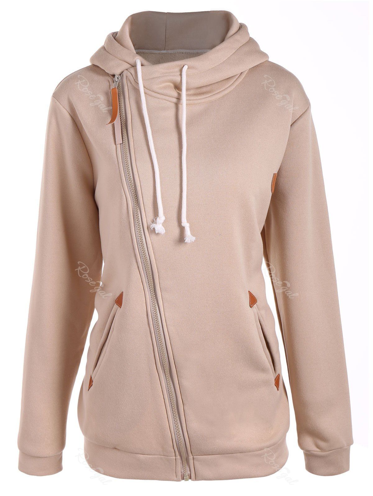 Affordable Inclined Zipper Drawstring Plus Size Hoodie  