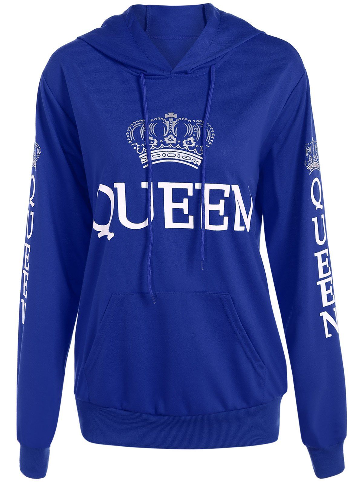 

Pullover Queen Print Drawstring Hoodie, Blue