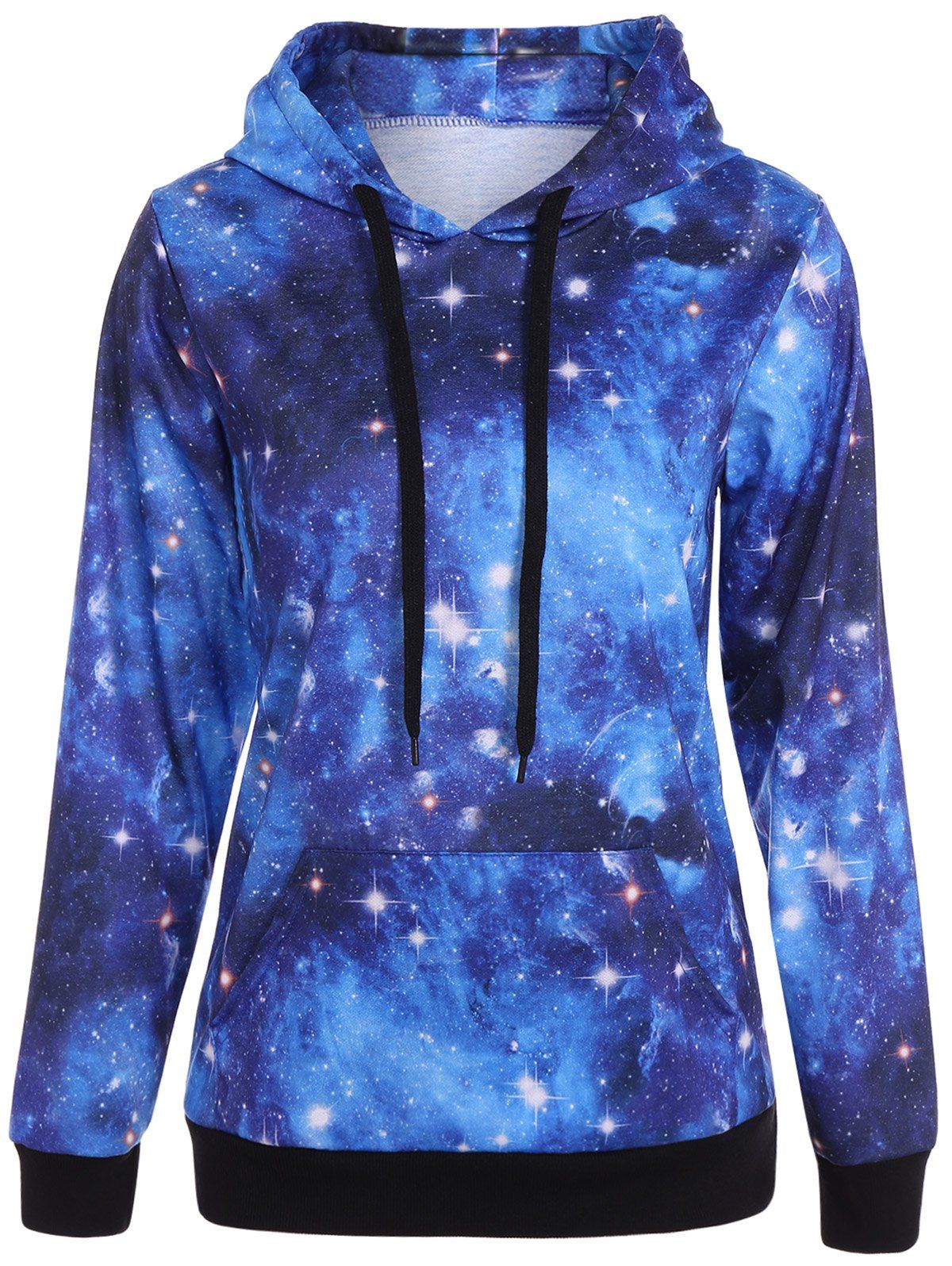 2018 Pullover Galaxy Print Drawstring Hoodie In Deep Blue Xl | Rosegal.com