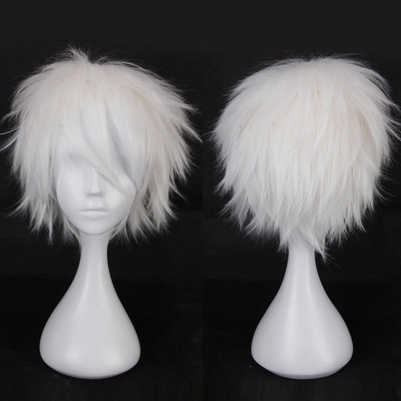 

Multicolor Short Side Bang Fluffy Straight Cosplay Synthetic Wig, White