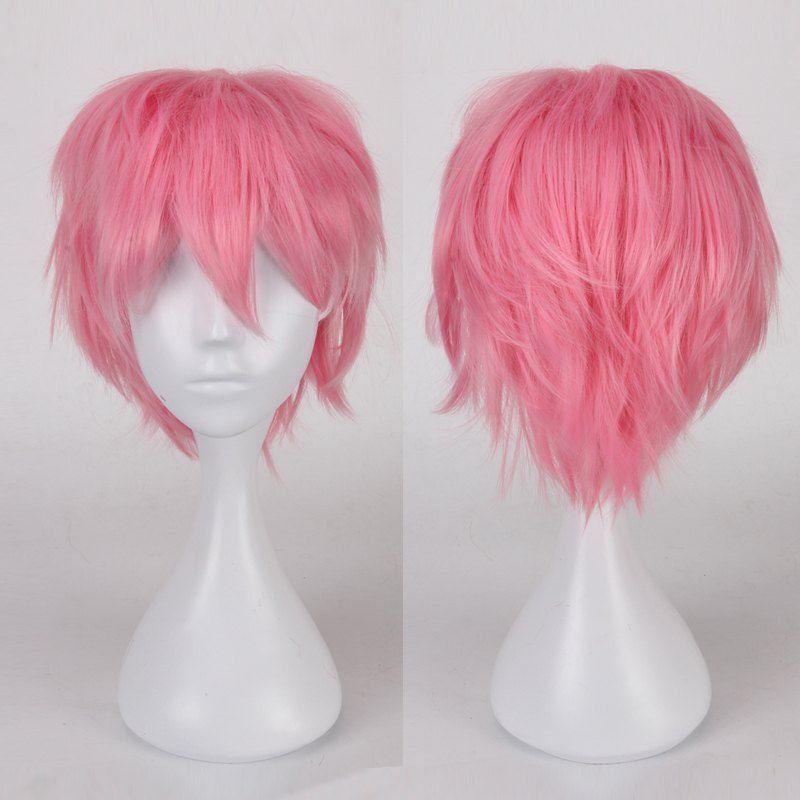 

Multicolor Short Side Bang Fluffy Straight Cosplay Synthetic Wig, Pink