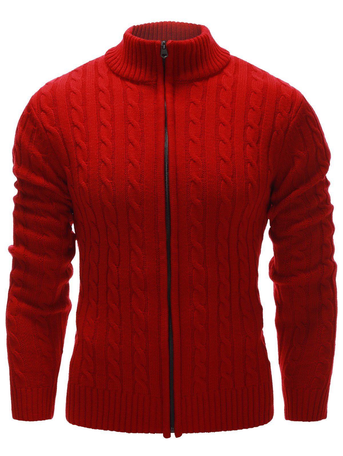 

Stand Collar Twist Zip Up Cardigan, Red