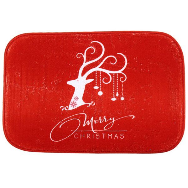 

Deer Pattern Antiskid Water Absorb Christmas Doormat Carpet, Red