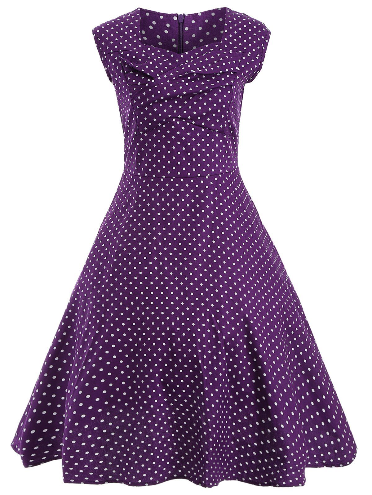 [83% OFF] Audrey Hepburn Style Tiny Polka Dot Pattern Swing Skater Dress | Rosegal