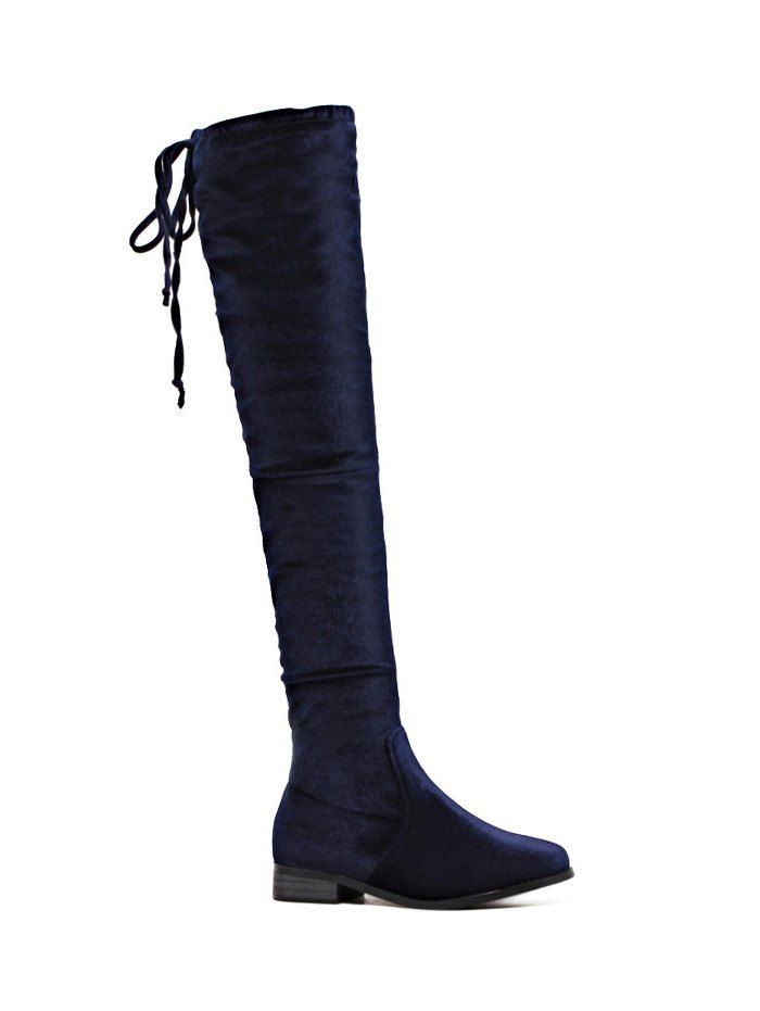 [49 OFF] Flat Heel Tie Up Zipper Thigh Boots Rosegal