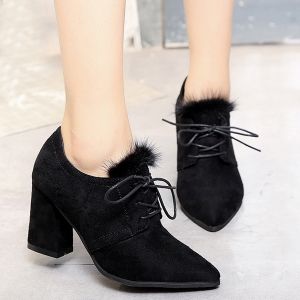 Lace Up Faux Fur Pumps