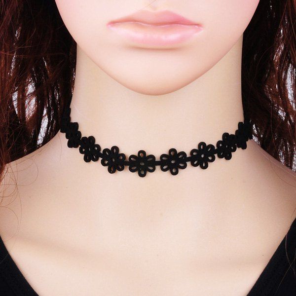 

Hollow Out Velvet Floral Choker Necklace, Black