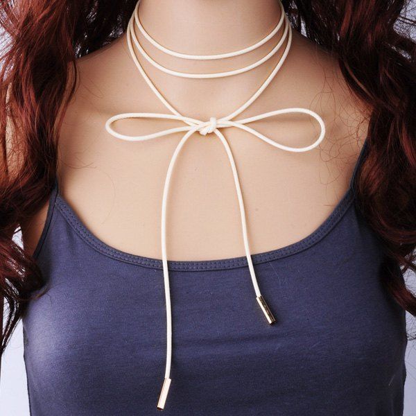 Shop Layered PU Rope Tie Choker Necklace  