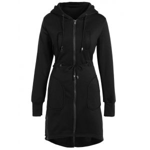 Hooded Drawstring Asymmetrical Coat