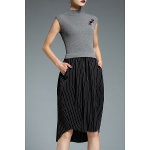 Asymmetric Hem Striped Insert Knitted Dress