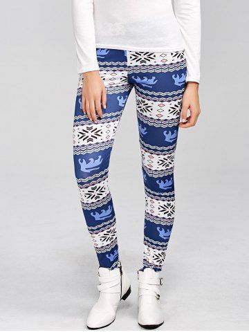 [55% OFF] Tight Deer Snowflake Print Christmas Leggings | Rosegal