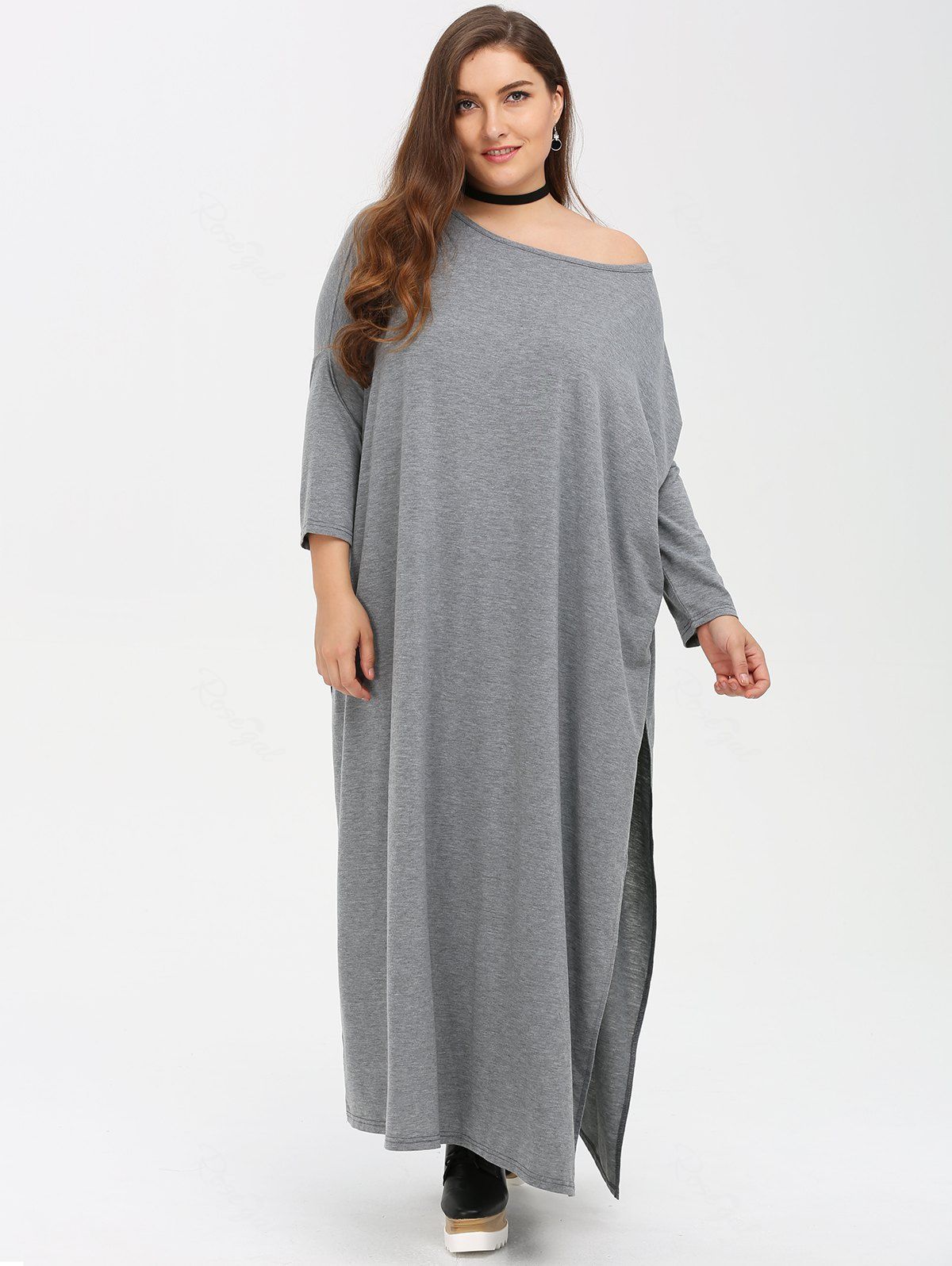 [45% OFF] Plus Size Batwing Sleeve Slit Shift Maxi Dress | Rosegal