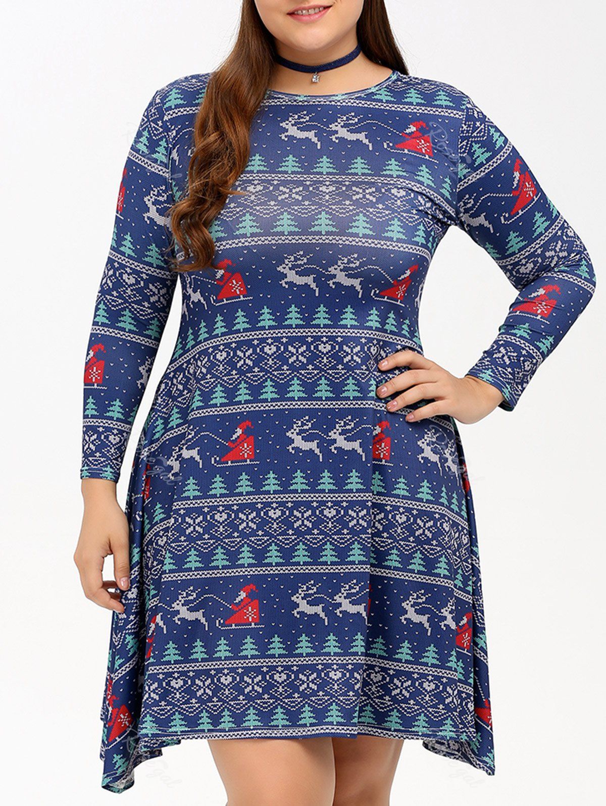 

Christmas Graphic Swing Dress, Deep blue