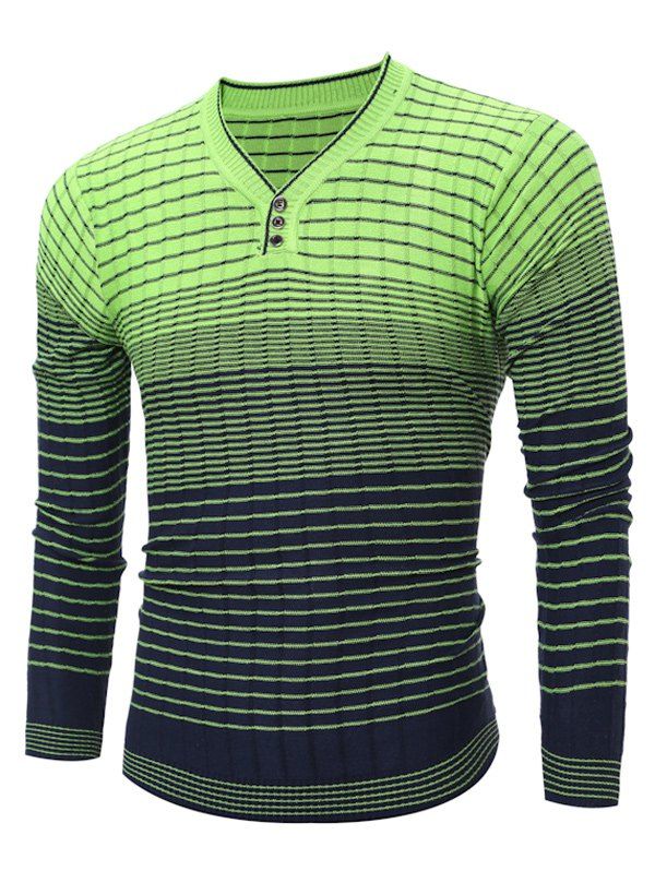 

V Neck Ombre Striped Knitting Sweater, Green