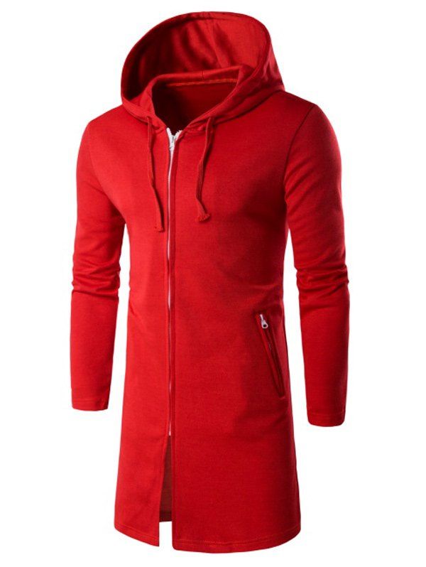 [44 OFF] Hooded Longline Zip Up Hoodie Rosegal