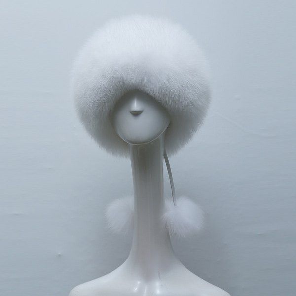 

Winter Faux Fur Ball Pendant Russian Hat, White