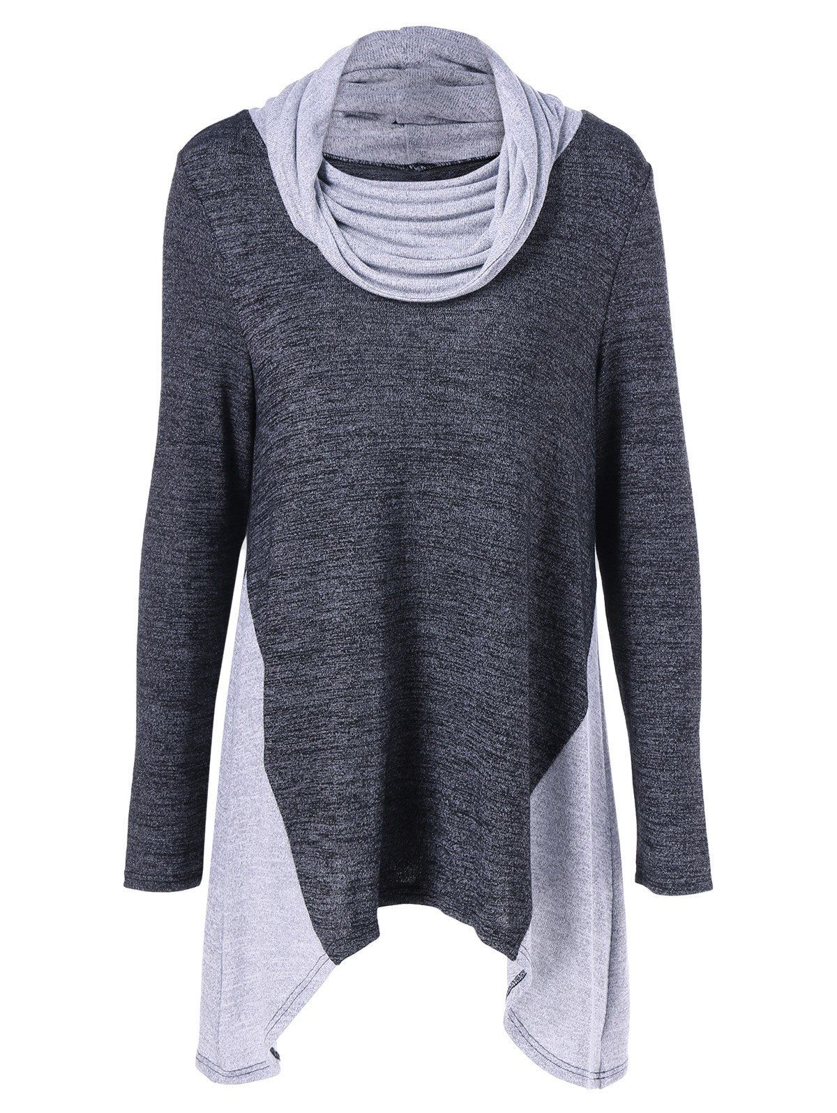 

Cowl Neck Asymmetrical Knitwear, Black and grey