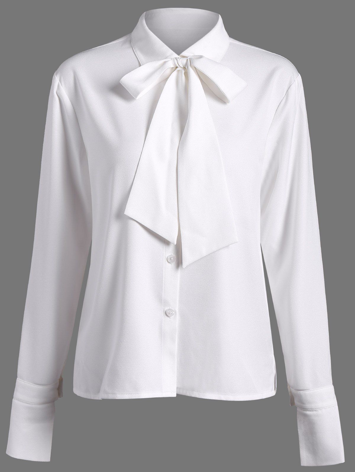 [15% OFF] Plain Pussy Bow Tie Plain Shirt | Rosegal