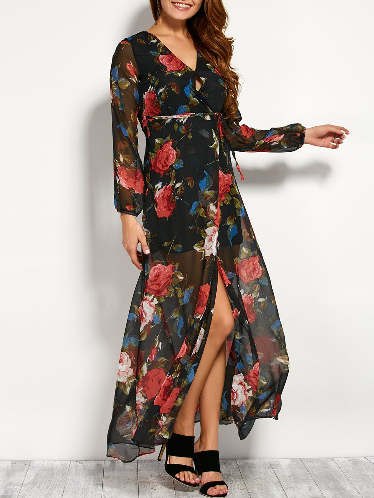black chiffon maxi kimono