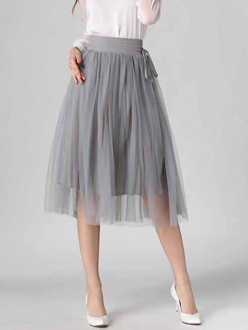 [28% OFF] Tied-Up Shirred Blush Tulle A-Line Skirt | Rosegal