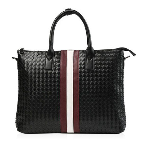 [31 OFF] Colour Block Weave Striped Pattern Briefcase Rosegal