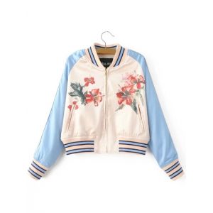 Flower Print Spring Baseball Jacket